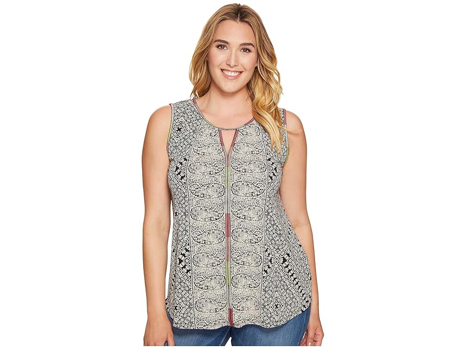 

Lucky Brand Plus Size Paisley Trim Tank Top (Black Multi) Women's Sleeveless