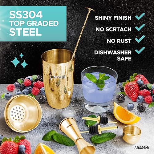 Miniatura 4 de Juego de coctelera 7 piezas de acero inoxidable de 25.3 onzas Martini Shaker Mixology Bartender Kit  Herramientas de bar profesionales perfectas