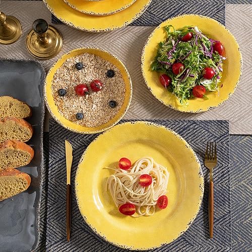 Miniatura 2 de ZAROCRUS Juego de vajilla rústica de melamina de 12 piezas con plato llano, plato de ensalada y cuencos multiusos de gran capacidad, servicio para