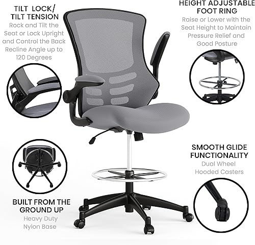 Miniatura 5 de Flash Furniture - Sillas de malla para oficina gris (Dark Gray Mesh),Piel negra suave/malla,Malla roja,Blanco malla,Malla Negra,Azul (Blue