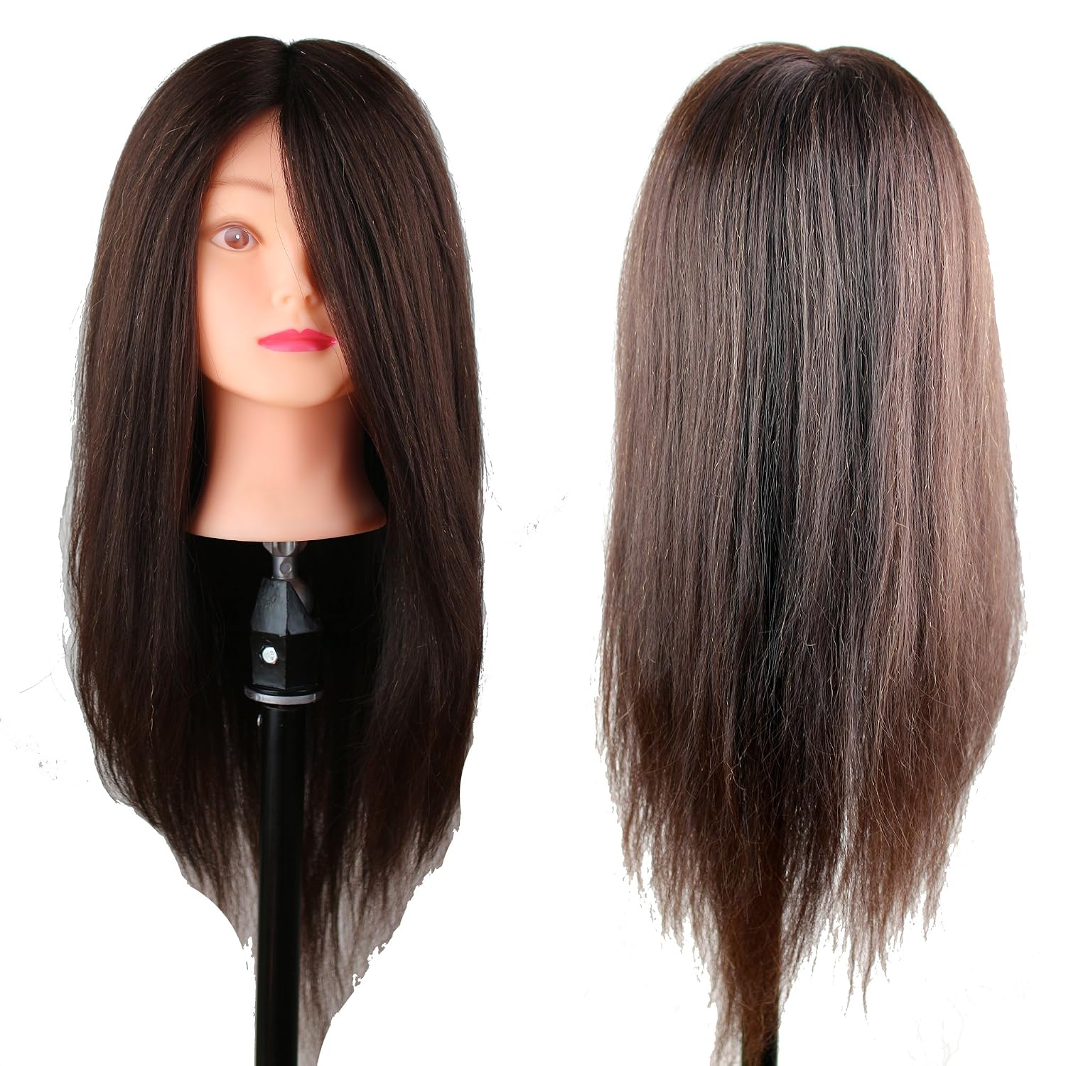 Mannequin Training Head 50% Human Hair Hairdresser Cosmetology Mannequin Manikin Training Head Hair 22inch Brown Color