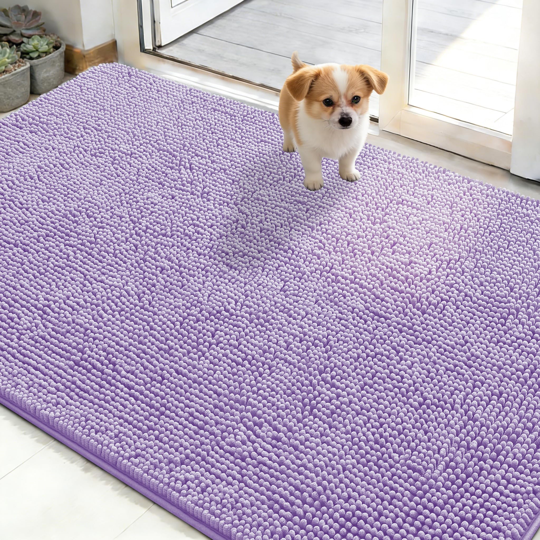 OLANLY Dog Door Mat for Muddy Paws 48x30, Super Absorbent Chenille Mud Mat