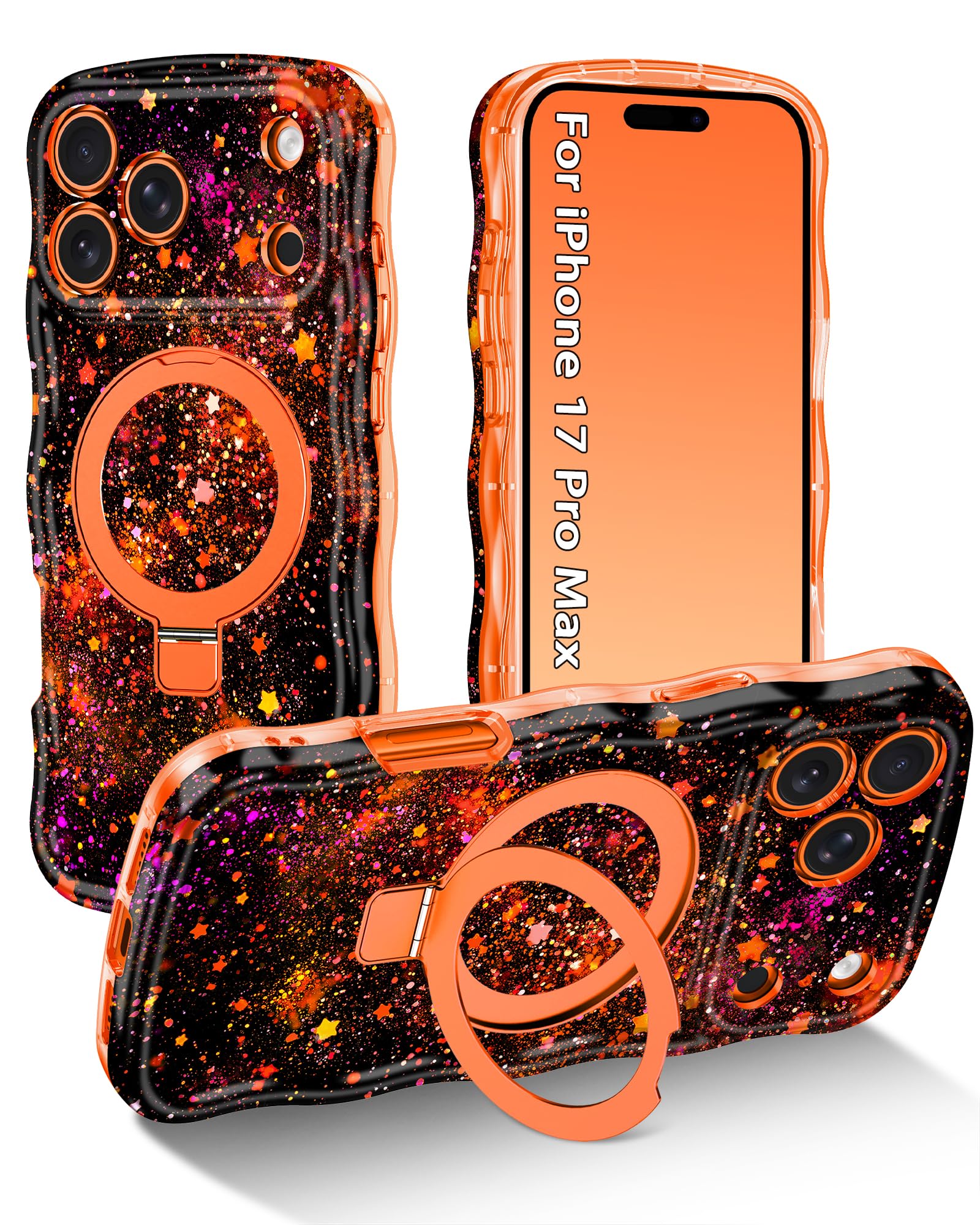 Meshine Custodia per iPhone 17 Pro Max con supporto magnetico, compatibile con MagSafe, cornice ondulata con grazioso design floreale, antiurto, protettiva per donne e ragazze, per iPhone 17 Pro Max