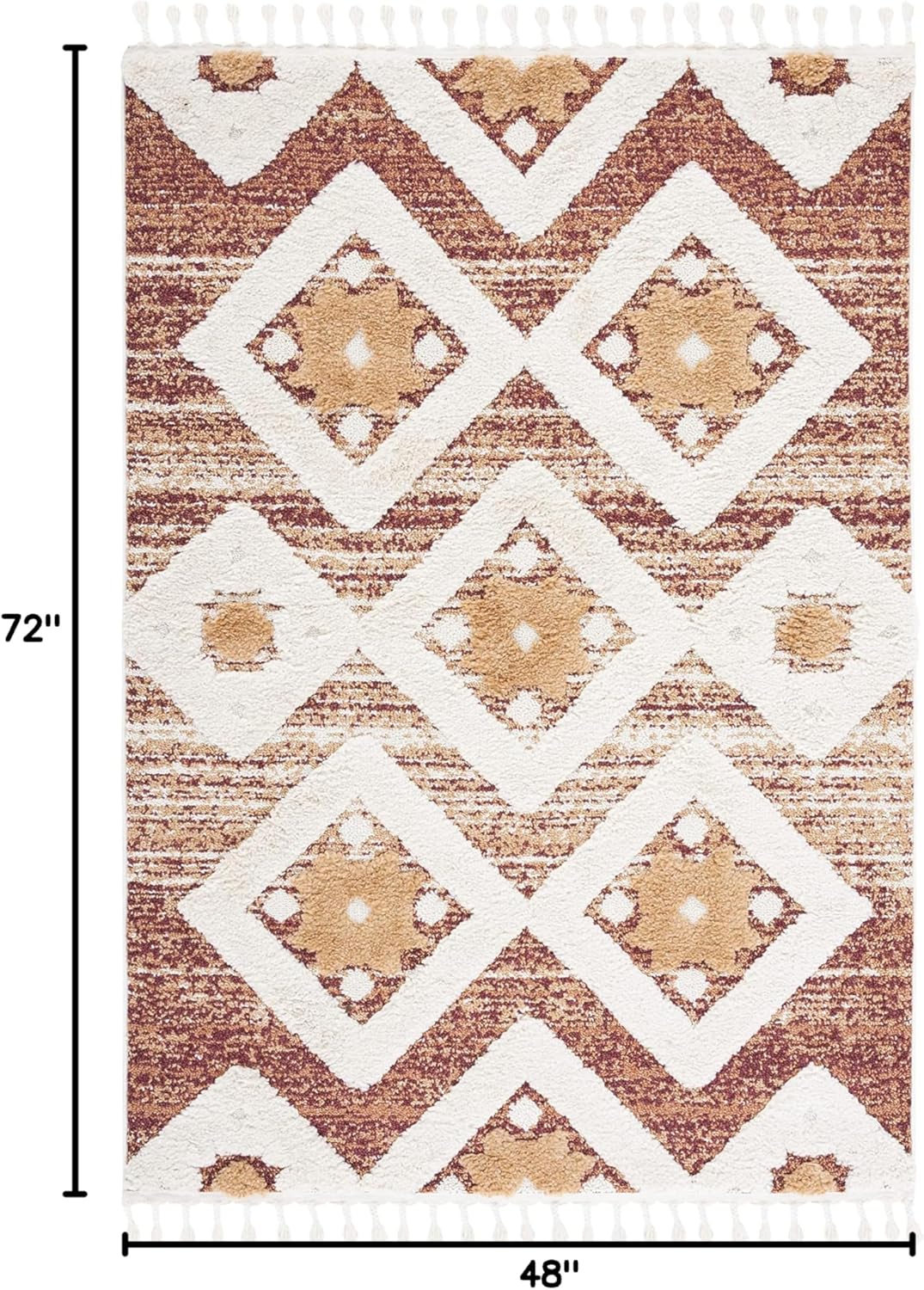 SAFAVIEH Moroccan Tassel Shag Collection Accent Rug - 4' x 6', Rust & Ivory, Boho Design, Non-Shedding & Easy Care, 2-inch Thick Ideal for High Traffic Areas in Foyer, Living Room, Bedroom (MTS664P)