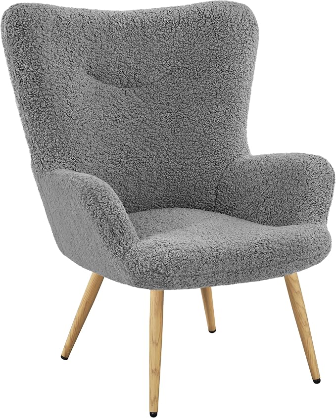 Yaheetech Ohrensessel eleganter Armsessel Polsterstuhl mit klappbare Rückenlehne Lehnsessel bis 136 kg belastbar Sessel fürs Wohnzimmer/Schlafzimmer Grau