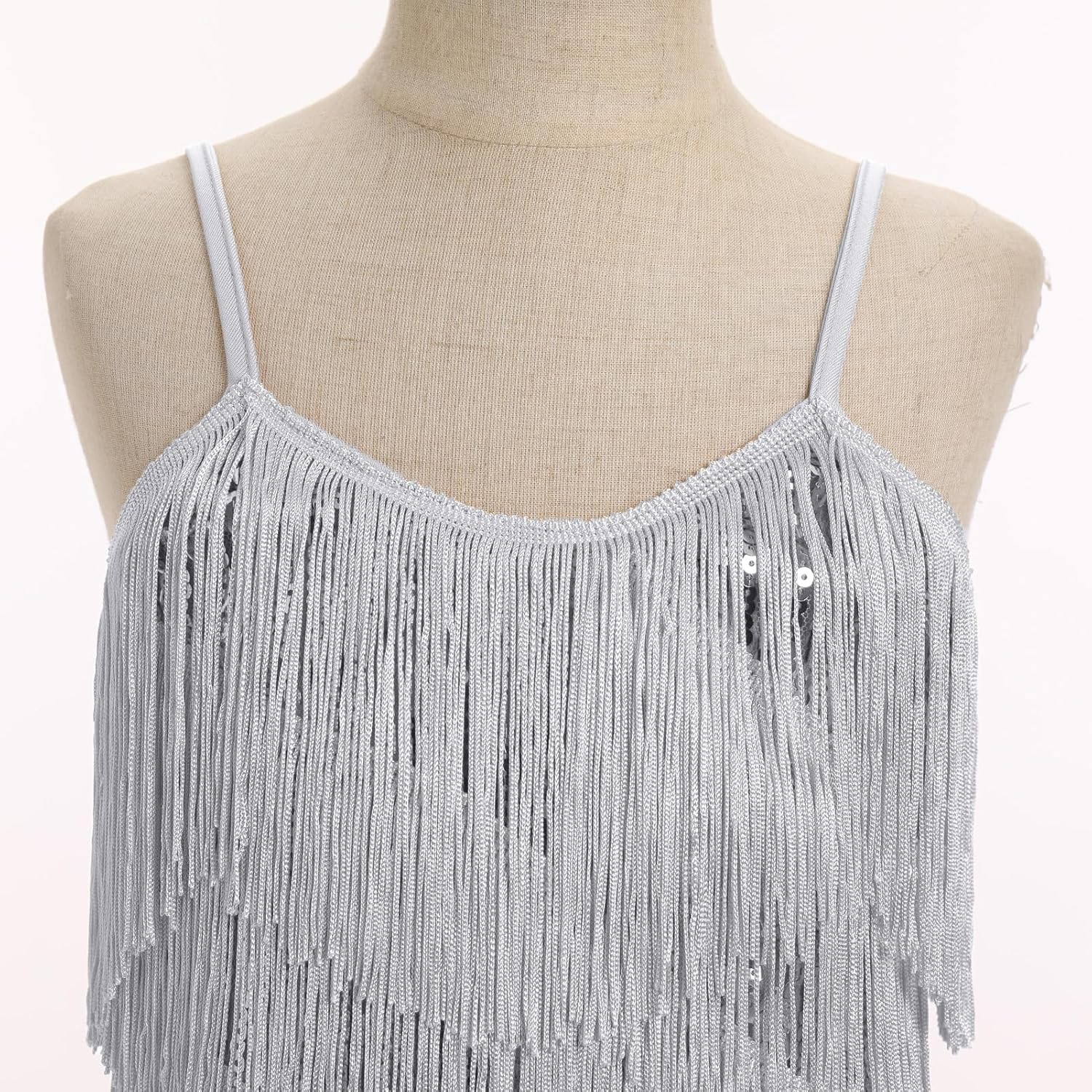 AFAVOM Sequin Fringe Dress for Girls Latin Dance Dress Tassel Flapper Dress Sparkly Ballroom Jazz Salsa Cha Cha Dance Costume