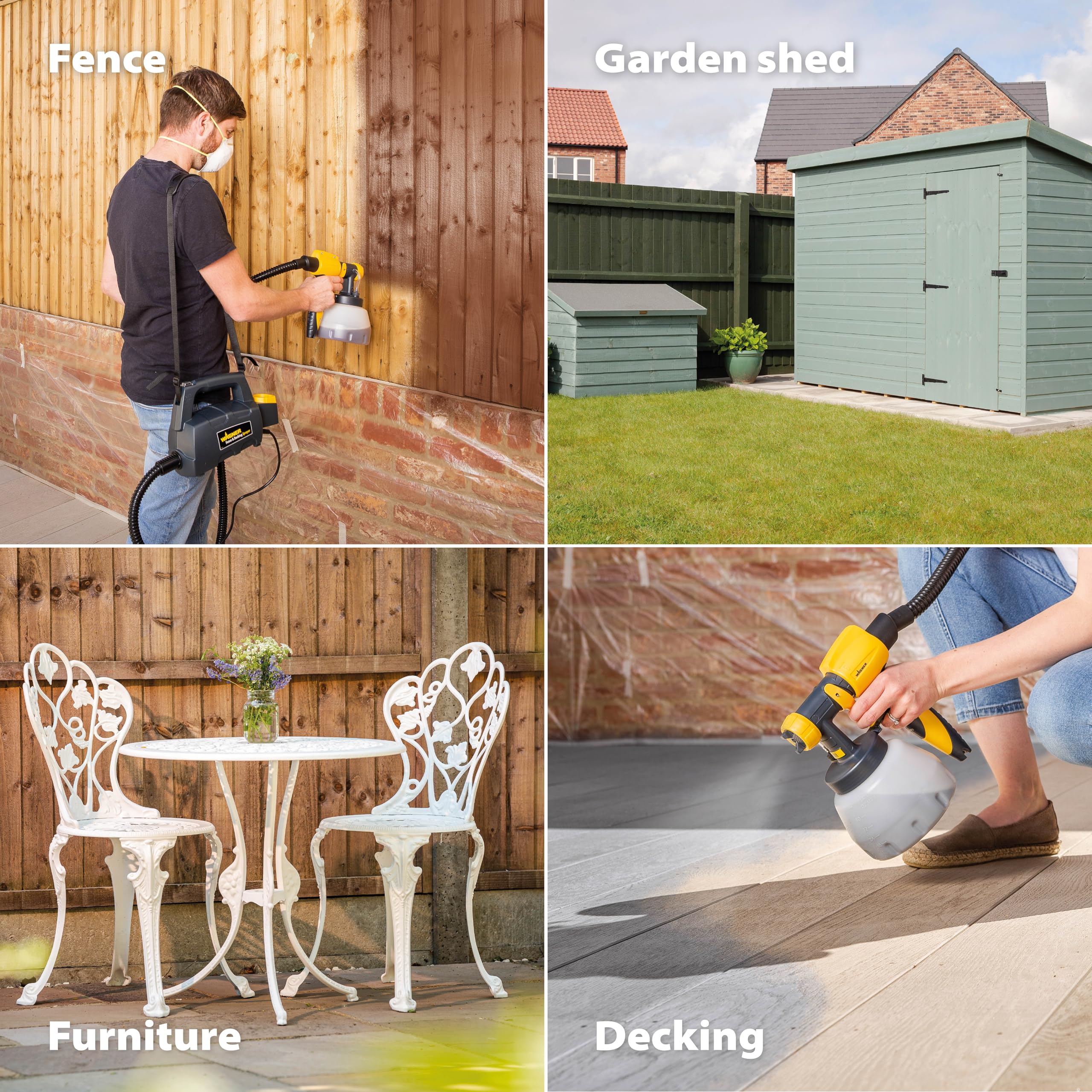 WAGNER Fence & Decking Paint Sprayer for Fences, Sheds, decking or Garden Furniture, Covers 5 m² in 9 min, 1400 ml Capacity, 460 W, 1.8 m Hose - 3