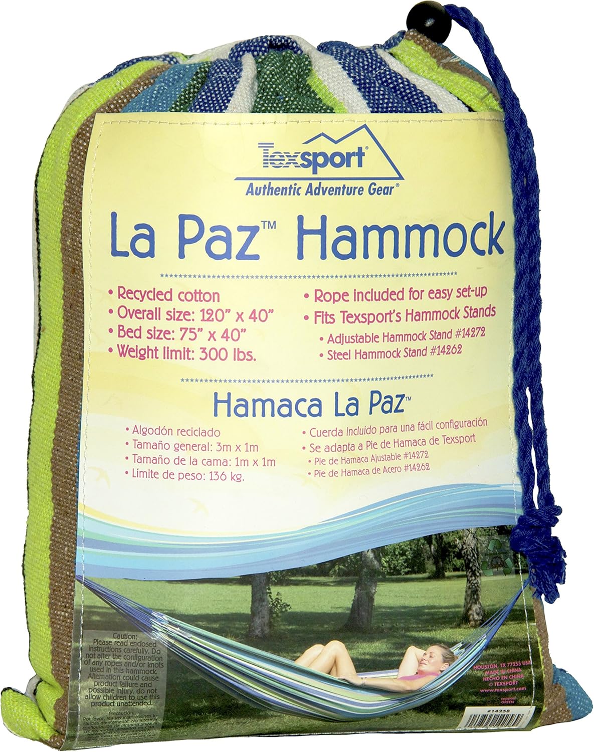 Texsport La Paz Single One Person Hammock for Camping Travel Outdoors with Travel Bag : Sports & Outdoors