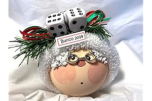 Mrs Claus Bunco Bunco Gift Christmas Glass Ornament Dice Hand Painted Handmade...