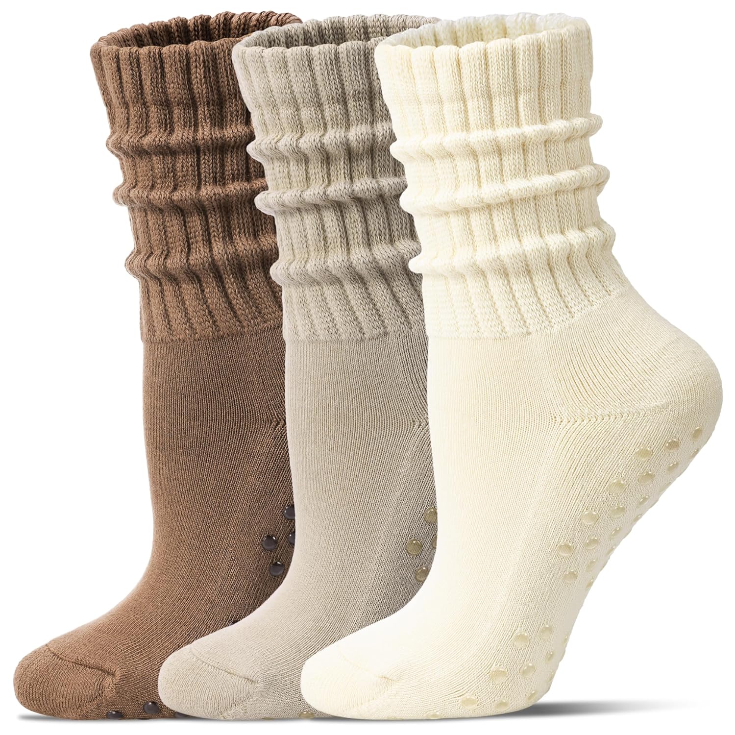 Pilates Socks for Women Mid Calf Slouch Yoga Socks with Non Slip Grippers for Barre Boot Sock 3