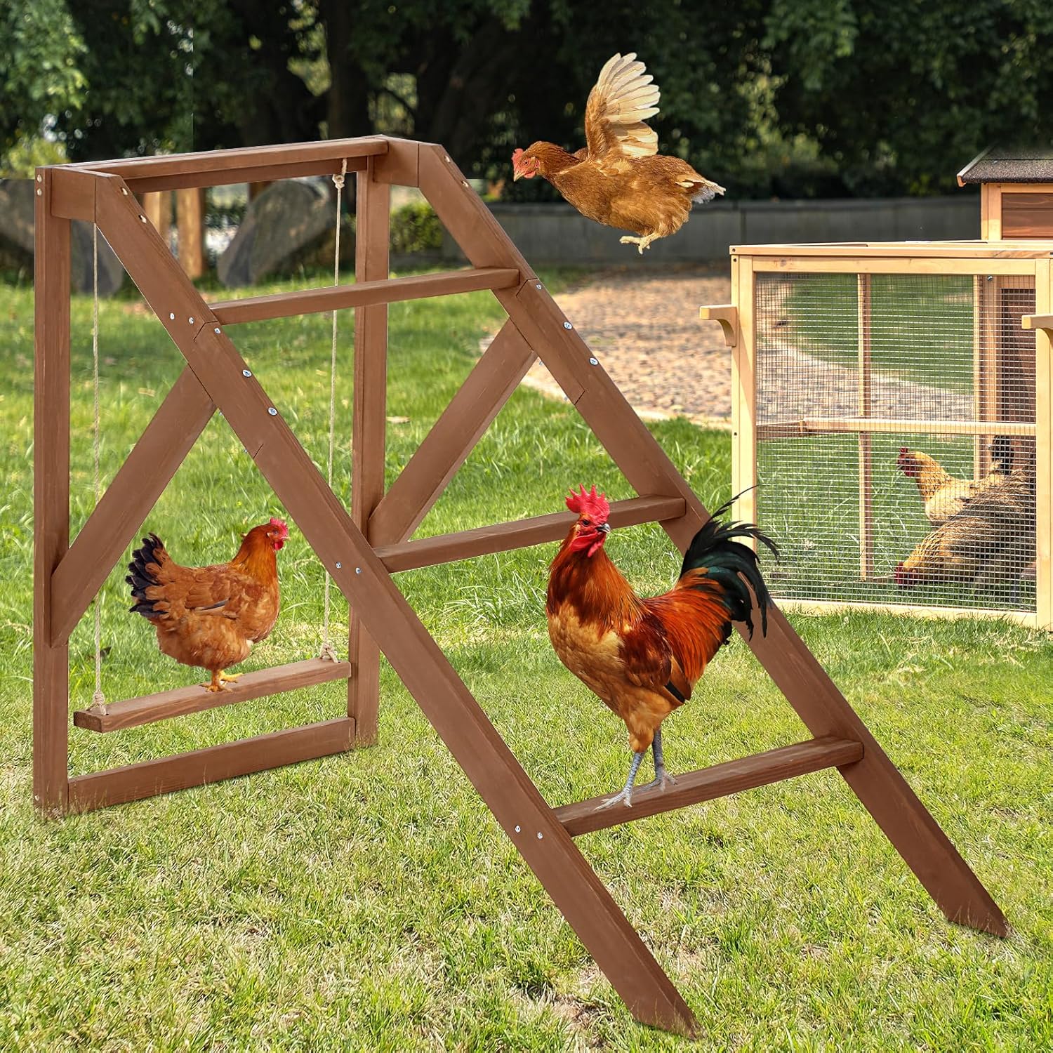 PETSFIT Chicken Perch for Pet's Healthy and Happy,4 Chicken Roosting Bars with Swing Fit for 8-10 Chickens,Ideal for Backyard Coops,Farms,Easy to Assemble and Clean