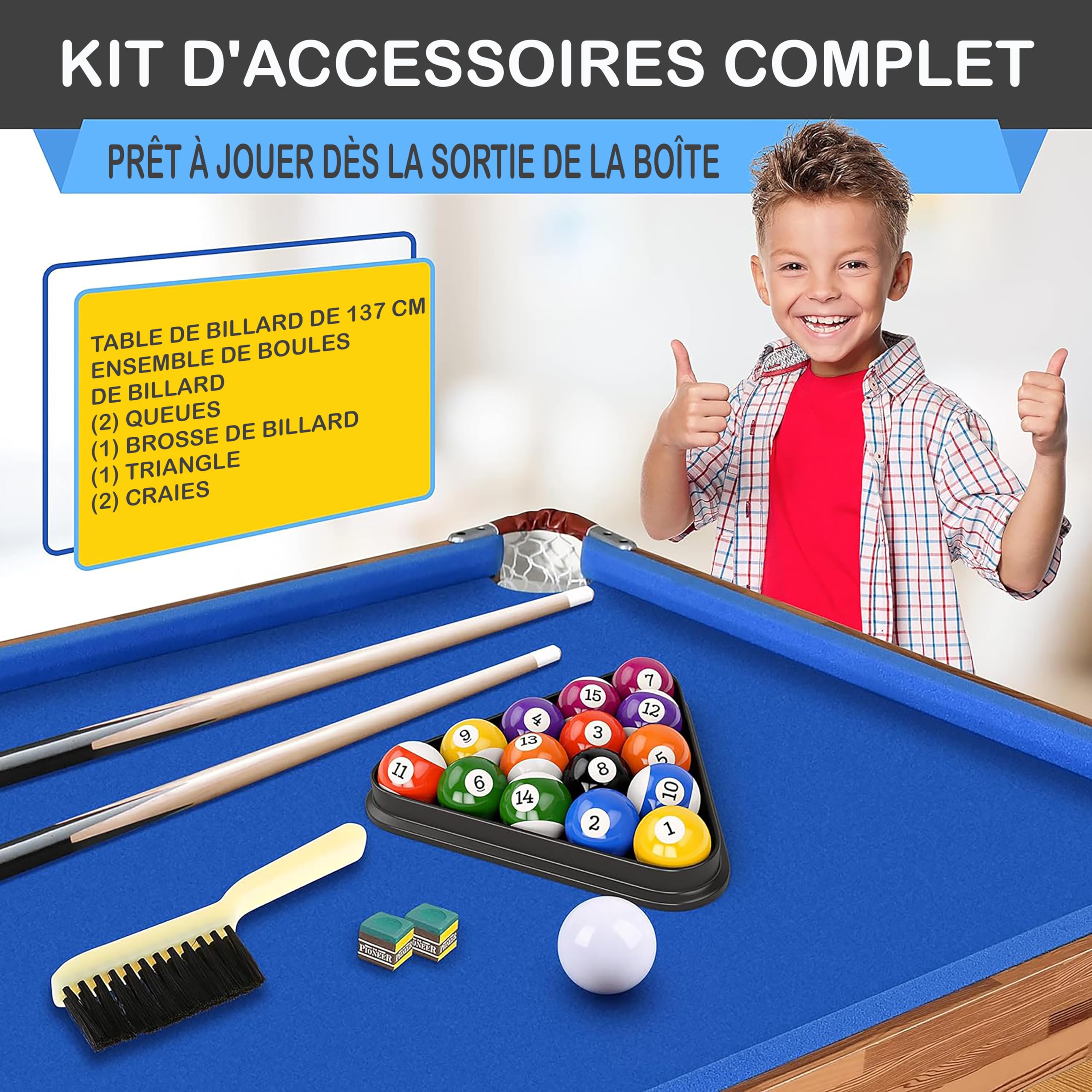 SereneLife Billard-Table de Billard Pliable de 1,4m, Portable,pour Enfants/Adultes,avec Accessoires, Jeux d'intérieur et d'extérieur avec Queues, Boules et Triangle, Bleu