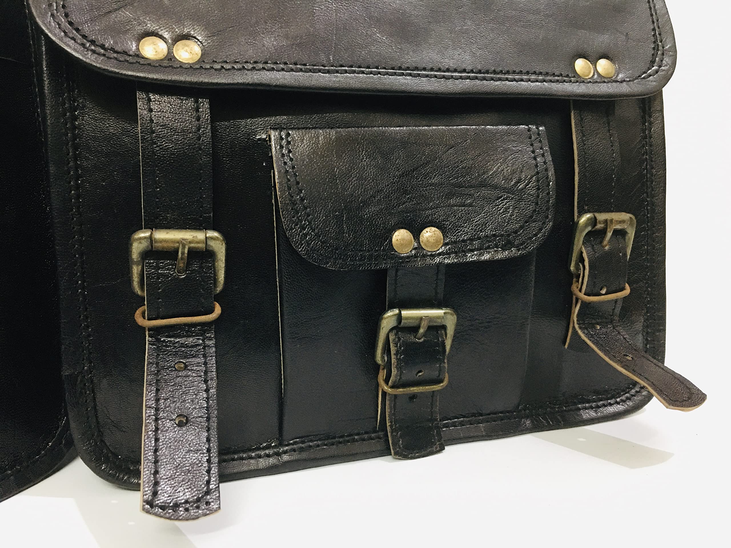 Handmade Leather Motorcycle Side Saddlebags - Black Panniers, 12x9x5 Inches, 5L Capacity - Pair-1057214