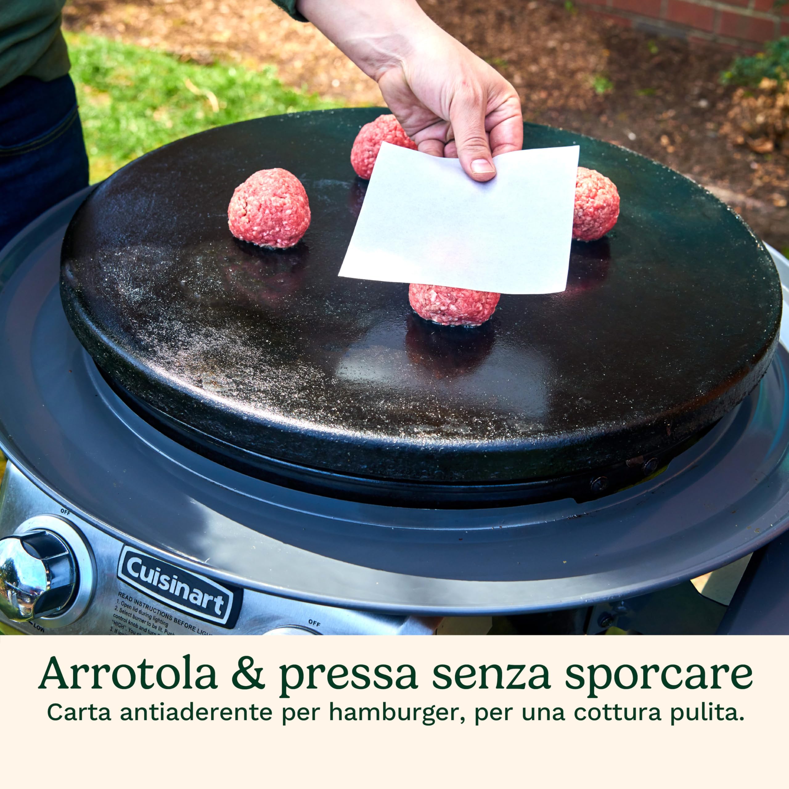 Cuisinart Kit Pressa Burger in Ghisa 17 cm | Smash Burger Press con Spatola e Carta Antiaderente | Pressa Robusta per BBQ, Piastra e Padella | Interno/Esterno