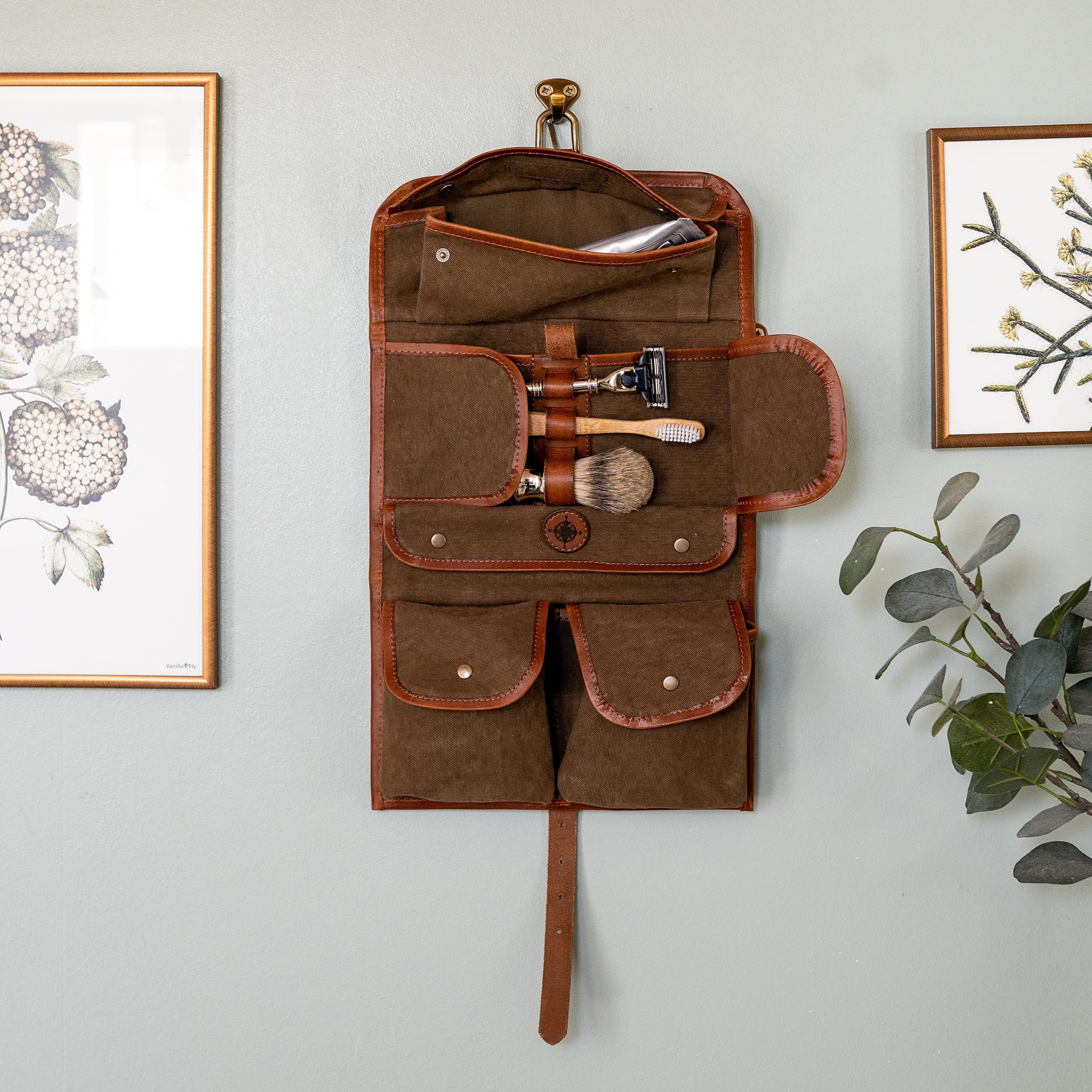 DRAKENSBERG Wash Bag - Bolsa de Aseo, Neceser para Colgar en el Look Safari Vintage para Mujer y Hombre, Hecho a Mano en Lona y Cuero