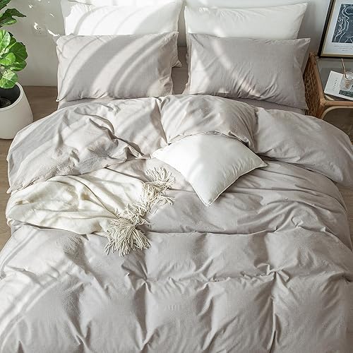 Miniatura 11 de MooMee - Juego de funda de edredón, 100% algodón lavado, textura parecida al lino, transpirable, duradero, suave y cómodo (gris pardo, King)