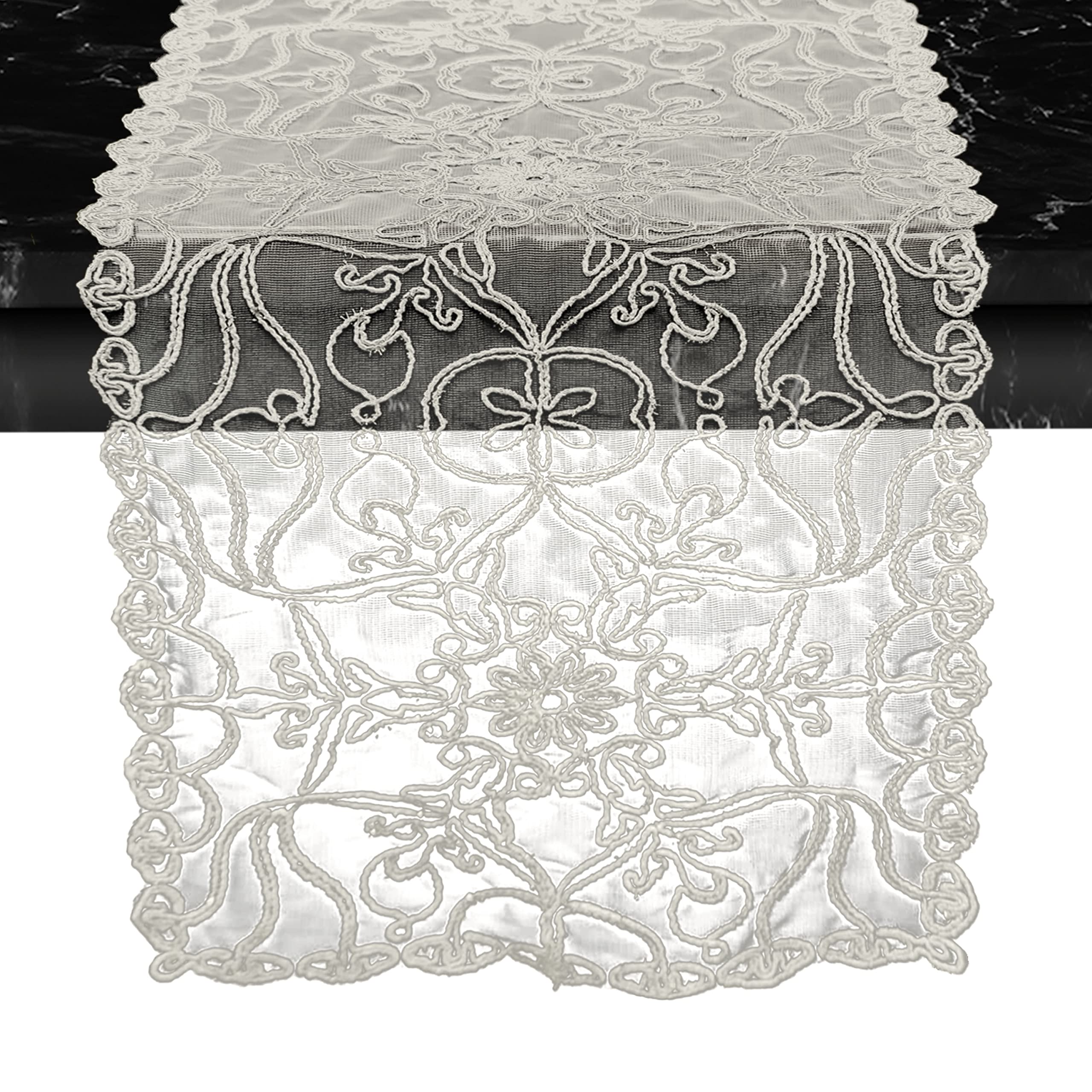Elegant Comfort Embroidery Ingrid Runner-Dresser Scarf for Home Room Lace Like Tabletop Kitchen Dining Table Decoration for Indoor and Outdoor 16 X 54 Inch