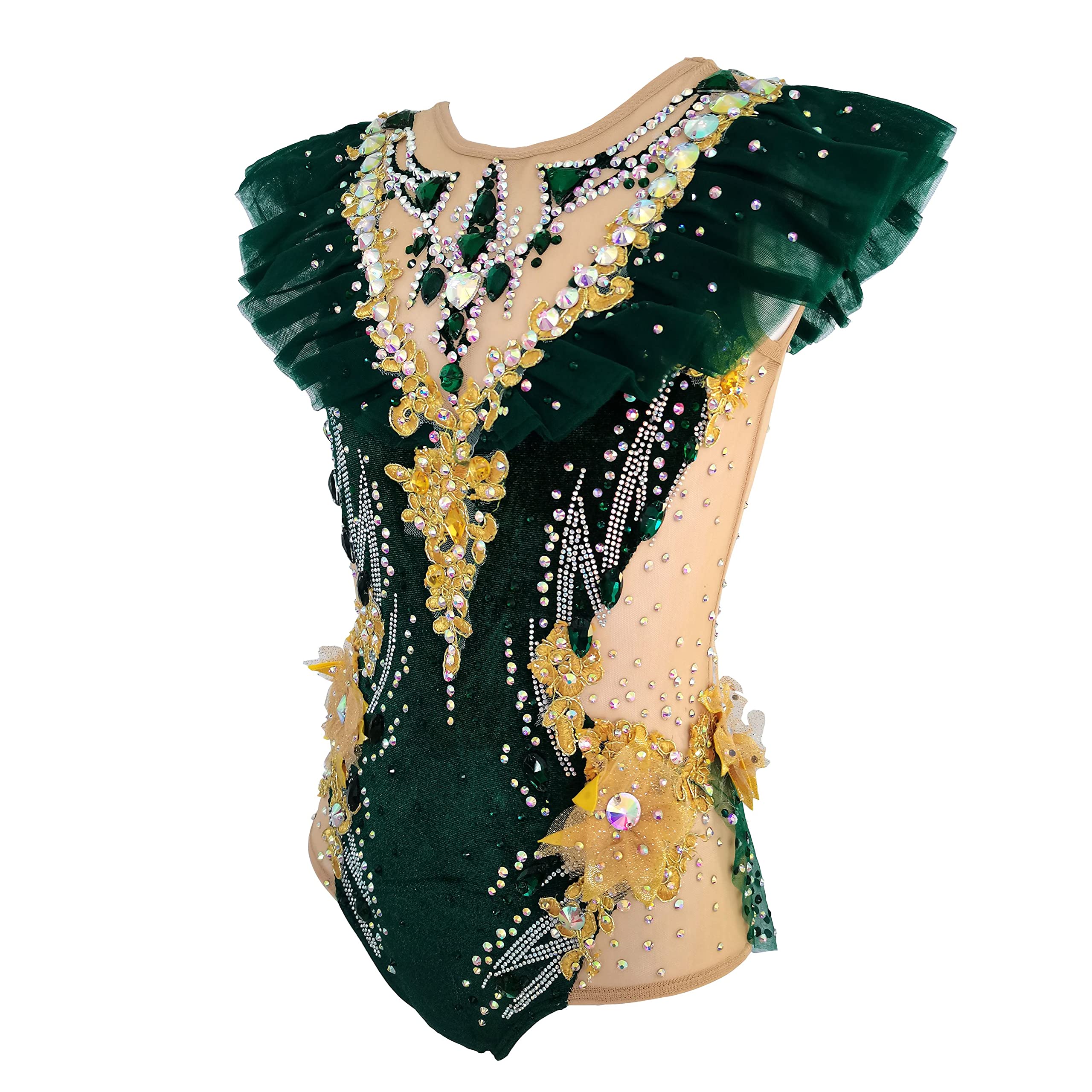 Justaucorps de gymnastique rythmique en velours vert, vert, 5X-Small