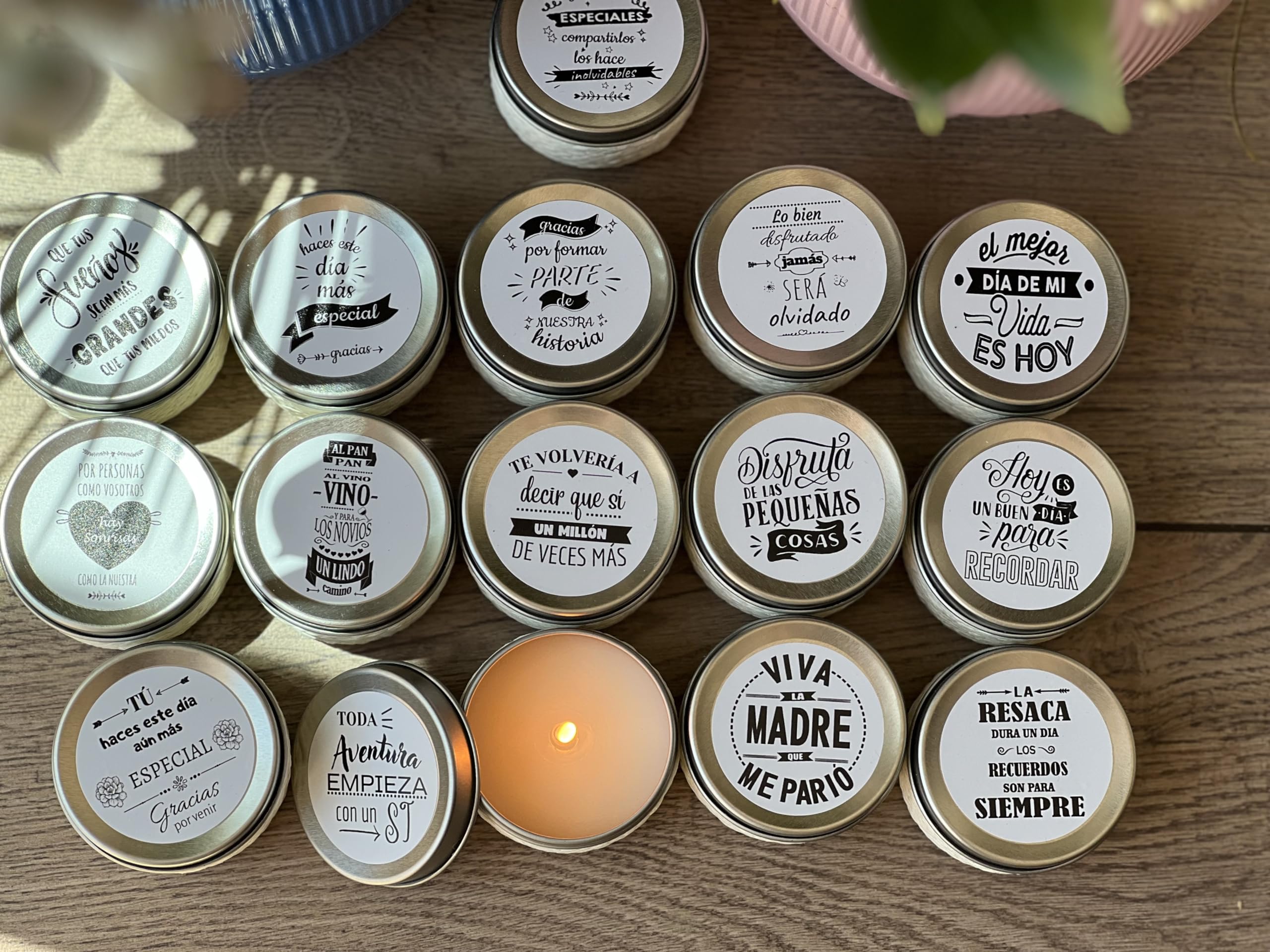 Uvimark | Detalles de Boda, Comunión, Bautizo | Set de 12 Velas Aromáticas con Mensaje a Elegir| Velas Perfumadas Personalizadas