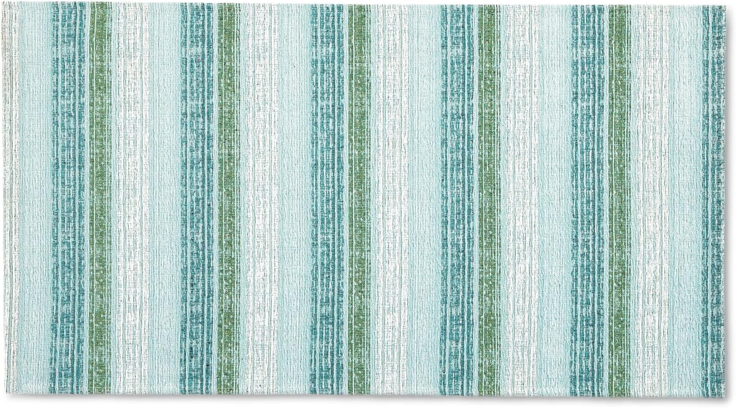 Martha Stewart Stella Ticking Stripe Slip-Resistant Kitchen Mat, Mint Green/White, 20"x36"