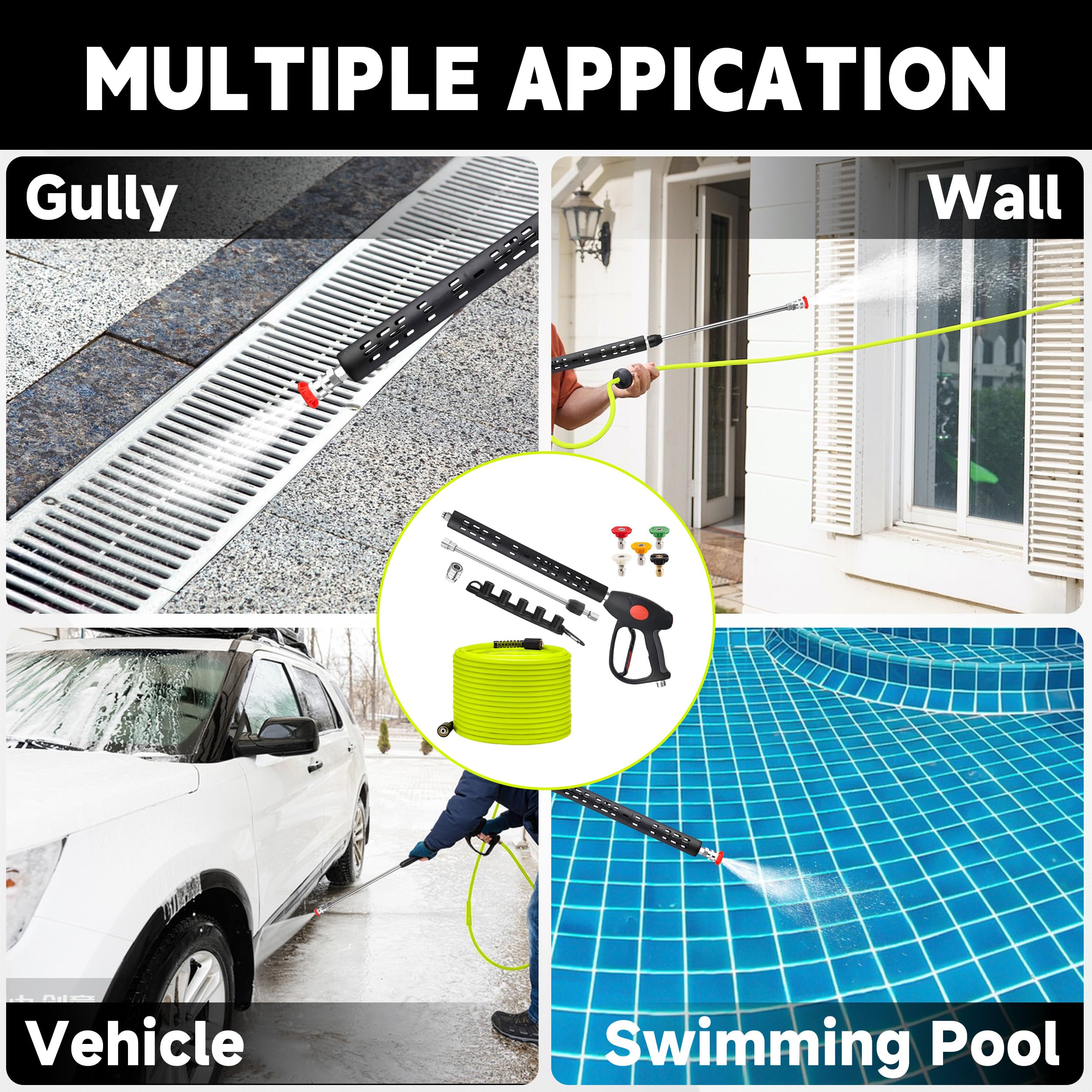 M MINGLE Kit tubo idropulitrice e pistola, tubo di lavaggio elettrico da 15 m con 5 punte | Raccordo M22-14 mm, ricambio per Ryobi, Simpson, Craftsman, ideale per auto, vialetto, patio e lavaggio profondo della casa