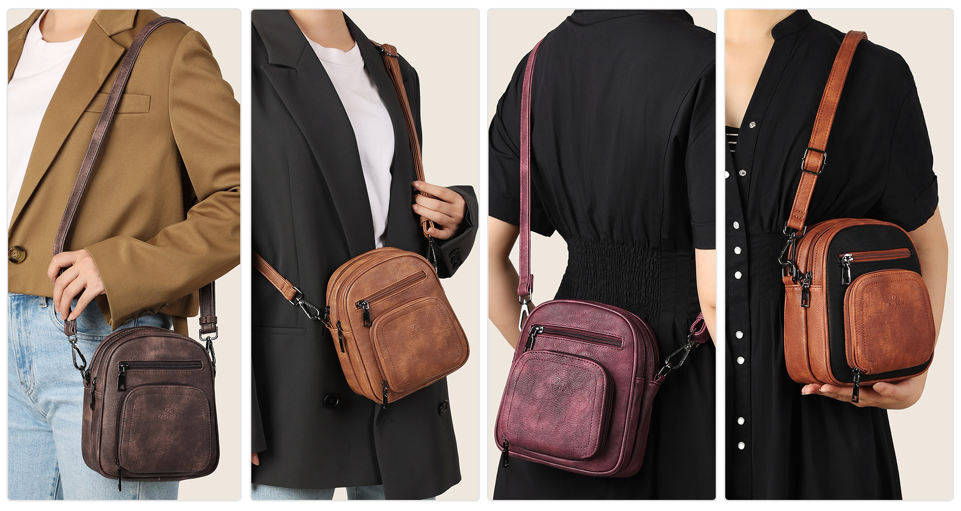 Women's Small Leather Crossbody Bag - Brown Shoulder Purse With Card Slots & Adjustable Strap