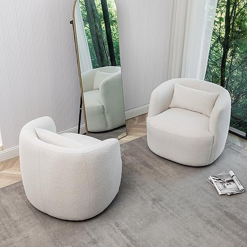 Miniatura 4 de KINWELL Juego de 2 sillas giratorias de barril Boucle de 34 pulgadas de ancho, sin montaje, sillones tapizados redondos, sillas decorativas, sofá