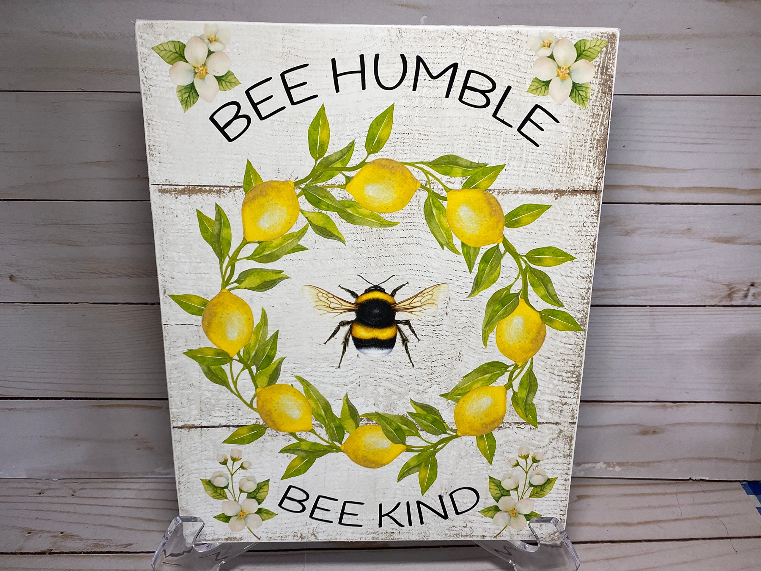 HOUVSSEN Farmhouse Bee Humble Sign, Bee Kind Lemon Wreath Sign, Bumblebee Decor, Bee Lover Gift Educational Art Posters Metal Tin Sign Courtyard Wall Decor Bathroom 6x8 Inch