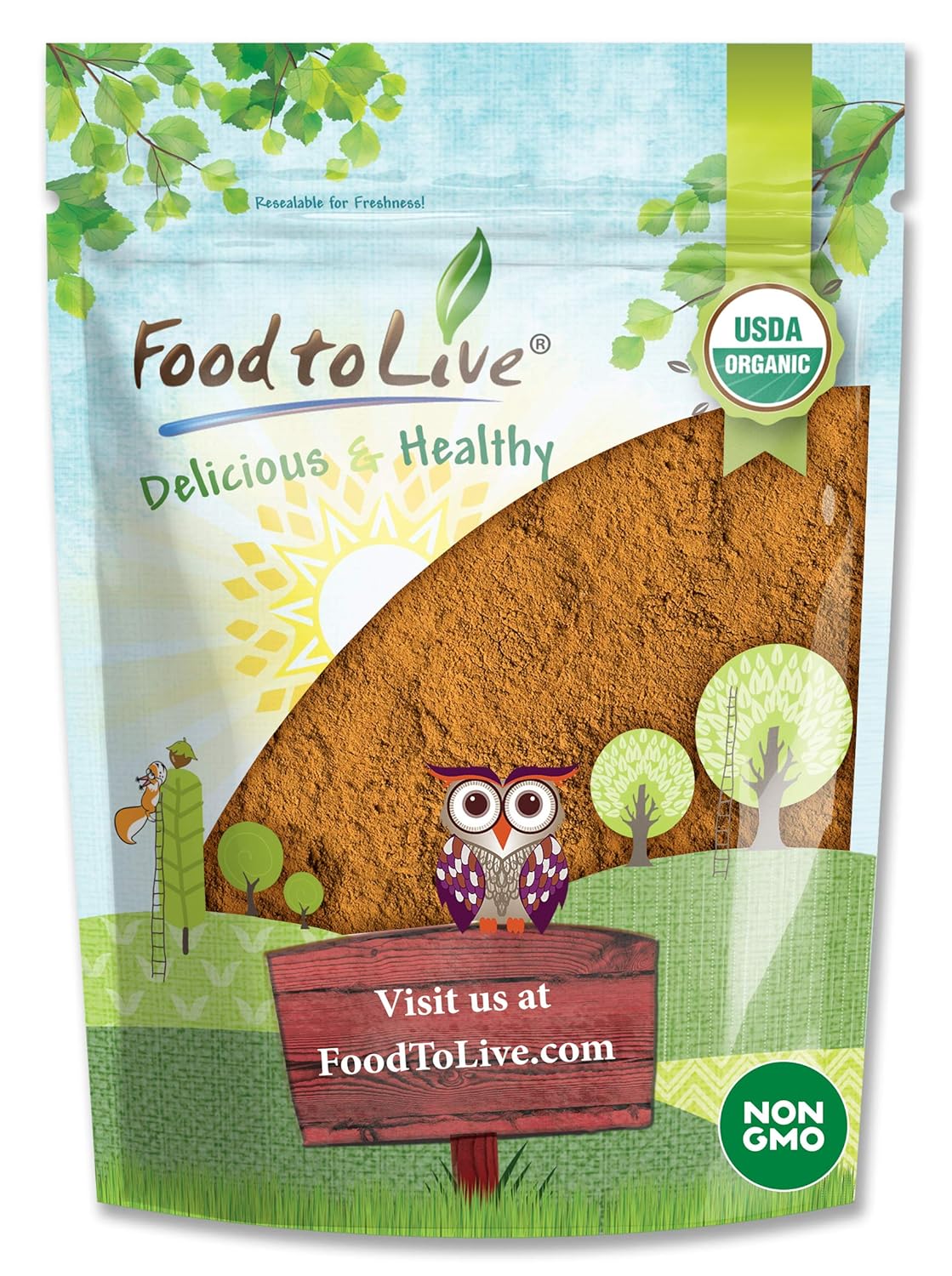 Food to Live Organic Cinnamon Powder, 1.5 Pounds - Cassia Variety, Non-GMO, Ground Raw Spice, Kosher, Vegan Superfood, Bulk, Keto Friendly, Great for Cooking, Baking and Smoothies, Sirtfood
