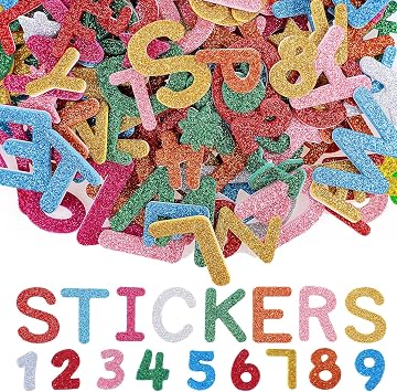584Pcs Glitter Letter Stickers, 8 Colors 3D Self-Adhesive Alphabet Stickers