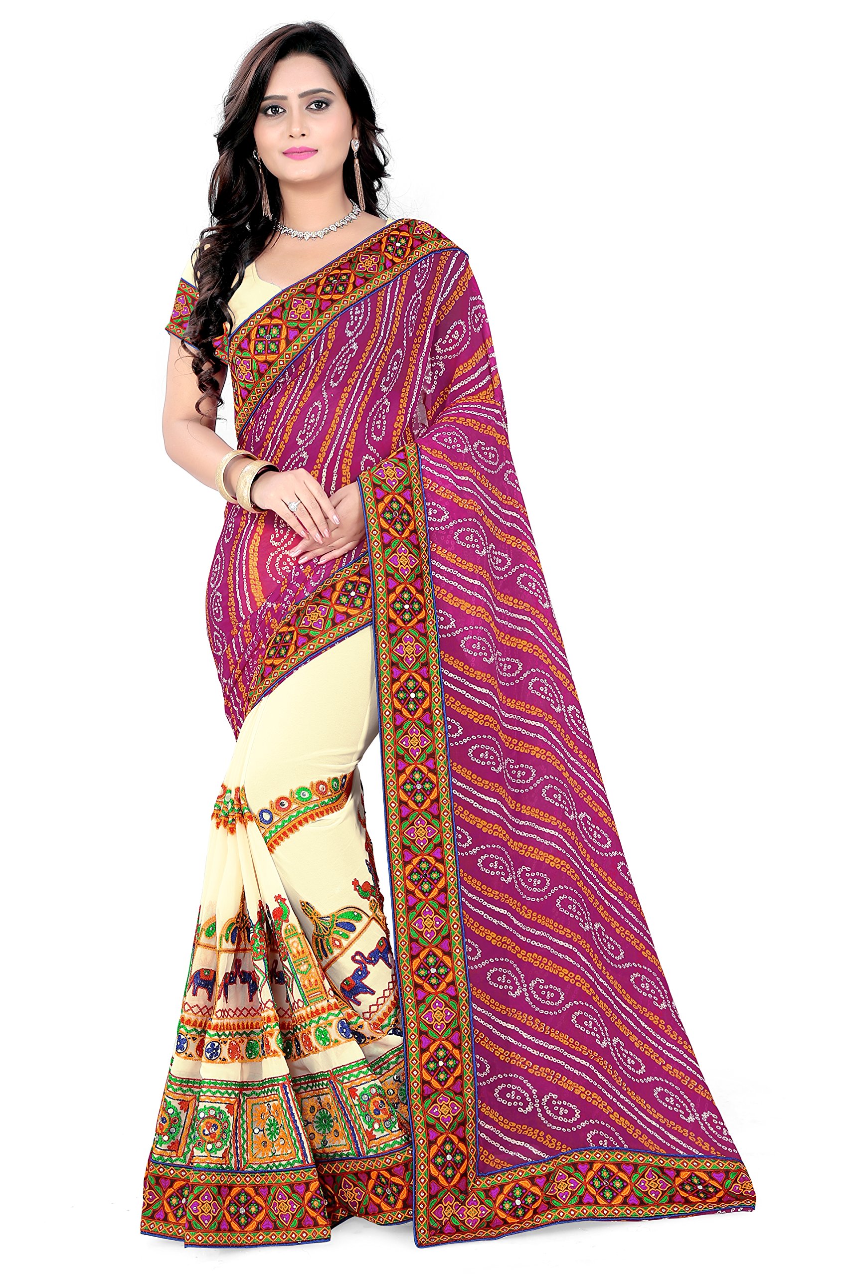 georgette with blouse piece Saree (RIVA119_ Red_ Free Size)