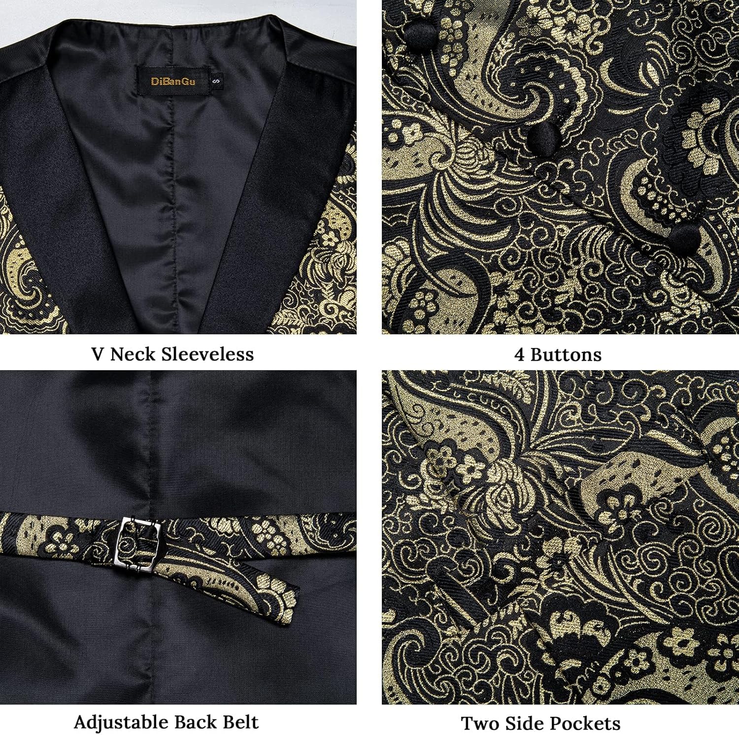 DiBanGu Mens Paisley Suit Vest Silk Jacquard Waistcoat and Necktie Set Formal Shawl Collar Dress Vest 7PCS for Wedding Party - Image 5