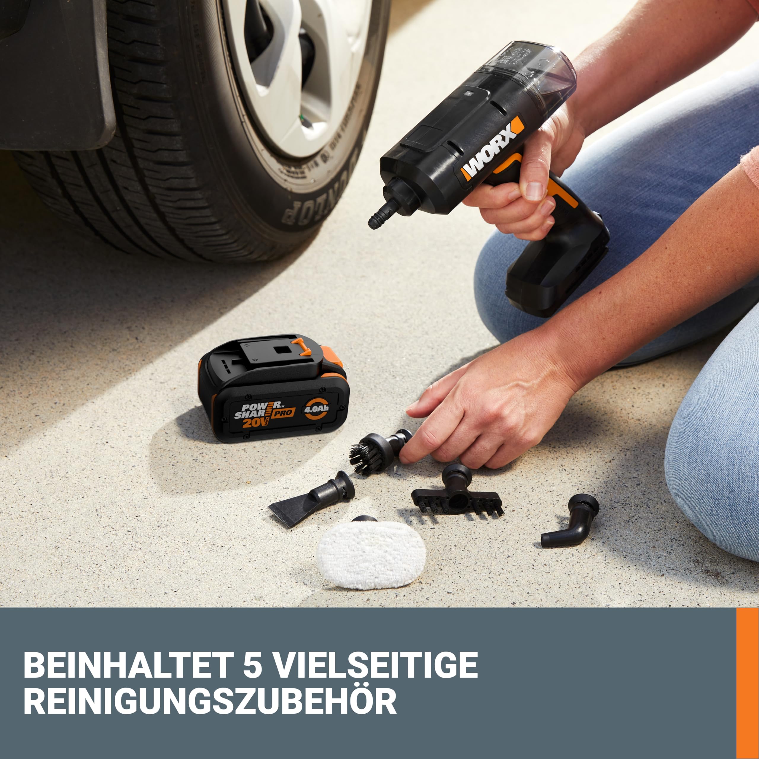 WORX 20V kabelloser Handdampfreiniger WX770.9, ohne Akku & Ladegerät | Dampfreiniger für 220°F, tötet Keime, 8-Sekunden-Vorheizung, leichter und tragbarer Dampfreiniger für Zuhause & Auto, leicht