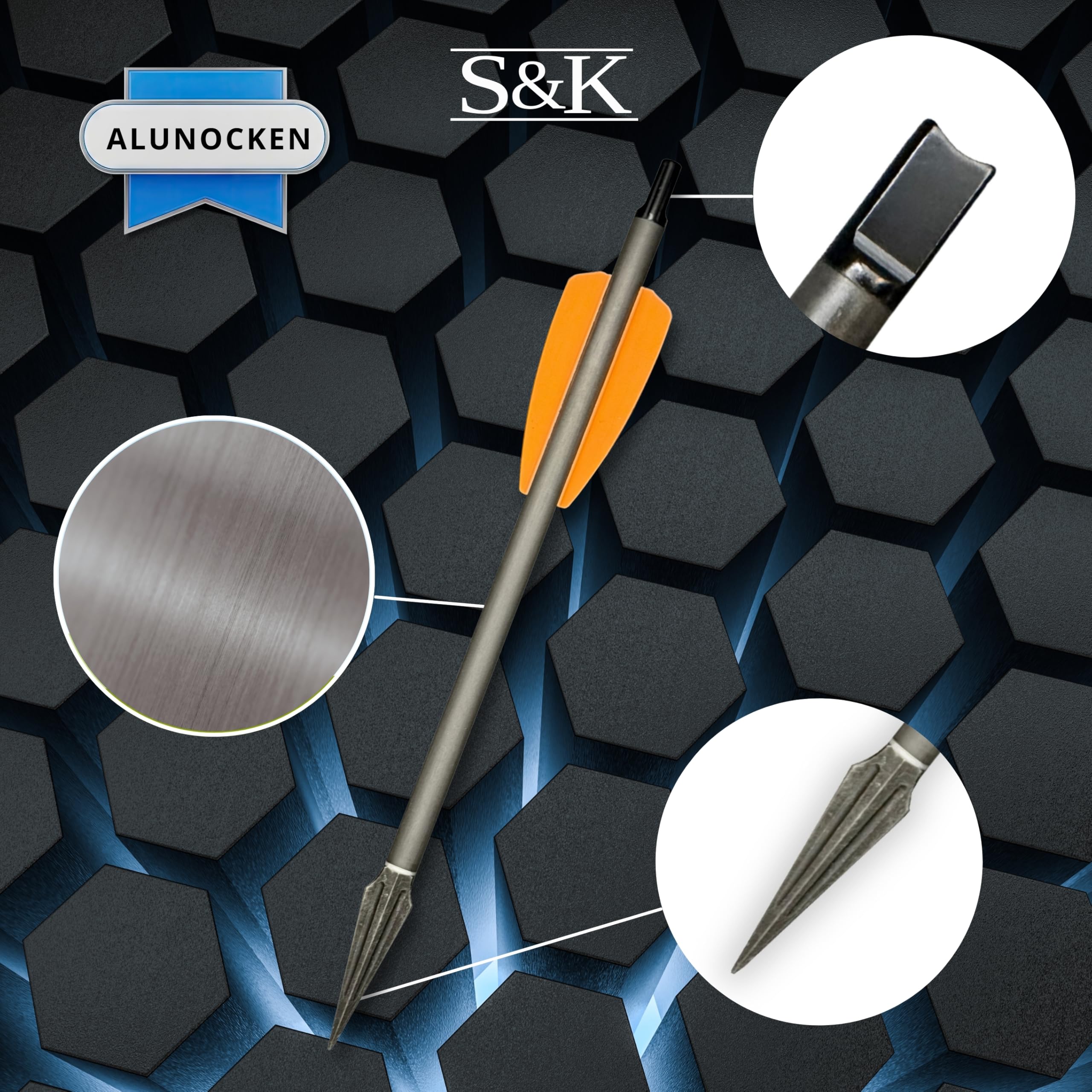 S&K - 5X Carbon Bodkinpfeile sehr stark, Alunocken, 7,5" für Cobra Adder, R9, RX, R10 – Made in Germany – Hochpräzise Armbrustbolzen mit Jagdbodkin & Aluminium-Nocke – 14,5g