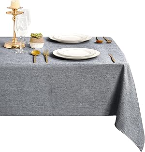 DWCN Grau Tischdecke 135x200cm Leinen Stoff Abwaschbar Outdoor Wetterfest Wasserabweisend Fleckschutz Polyester Rechteckig Tischtuch für Esszimmer, Garten, Party, Hochzeiten oder Haushalt, Ganzjährig