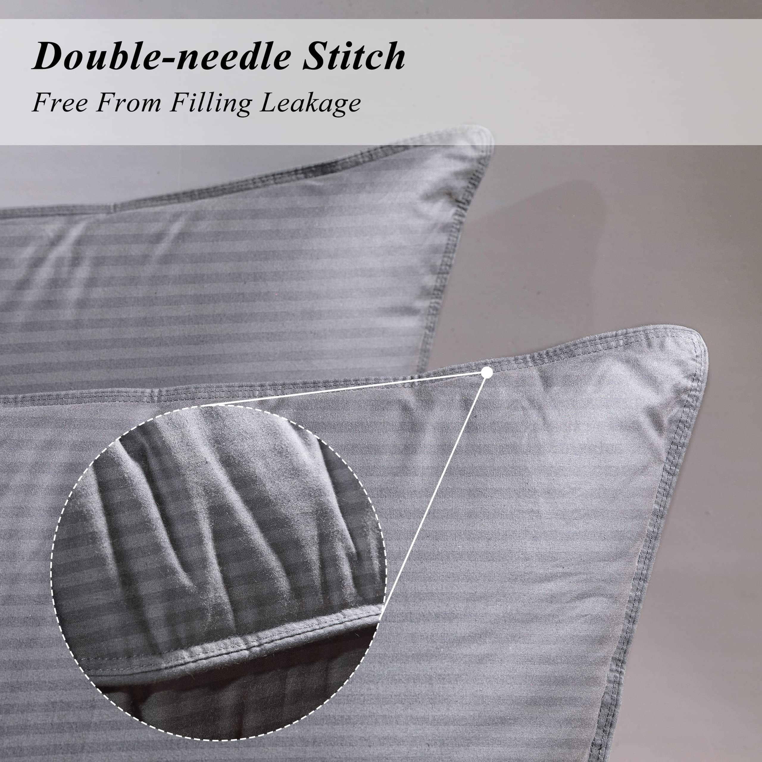 Acrafsman Down Alternative Pillows,Plush Gel Bed Pillows for Sleeping,Hotel Collection,100% Breathable Polyester Pillow Queen Size Set of 2-Grey Stripe