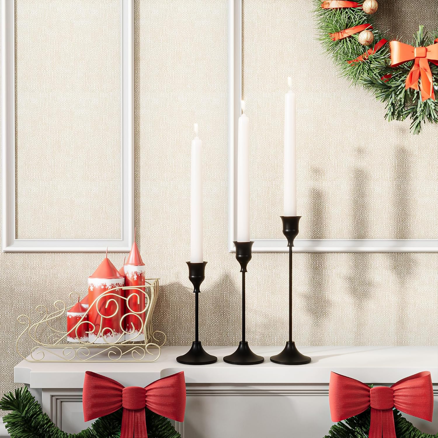 Black Candlestick Holders Taper Candle Holders, Set of 3 Vintage Candle Sticks Holder Decor Used as Fireplace Mantel or Table Centerpieces for Wedding, Dinning, Party - Image 5