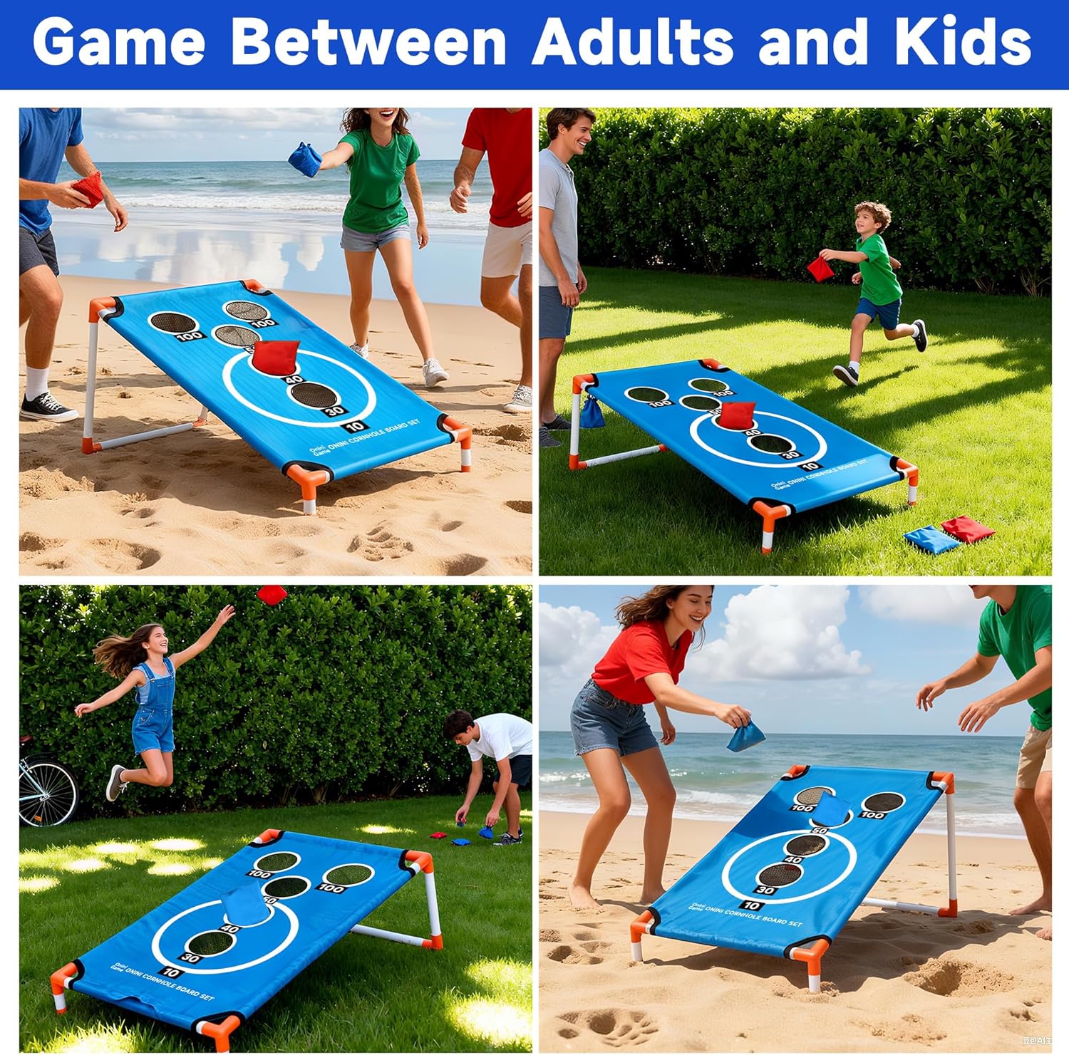 Onini Upgrade Portable Cornhole Board Set of 2 with 8 Bean Bags and Carrying Case Corn Hole Games Set for for Kids and Adults, Travel Camping Accessory(3x2 Ft)