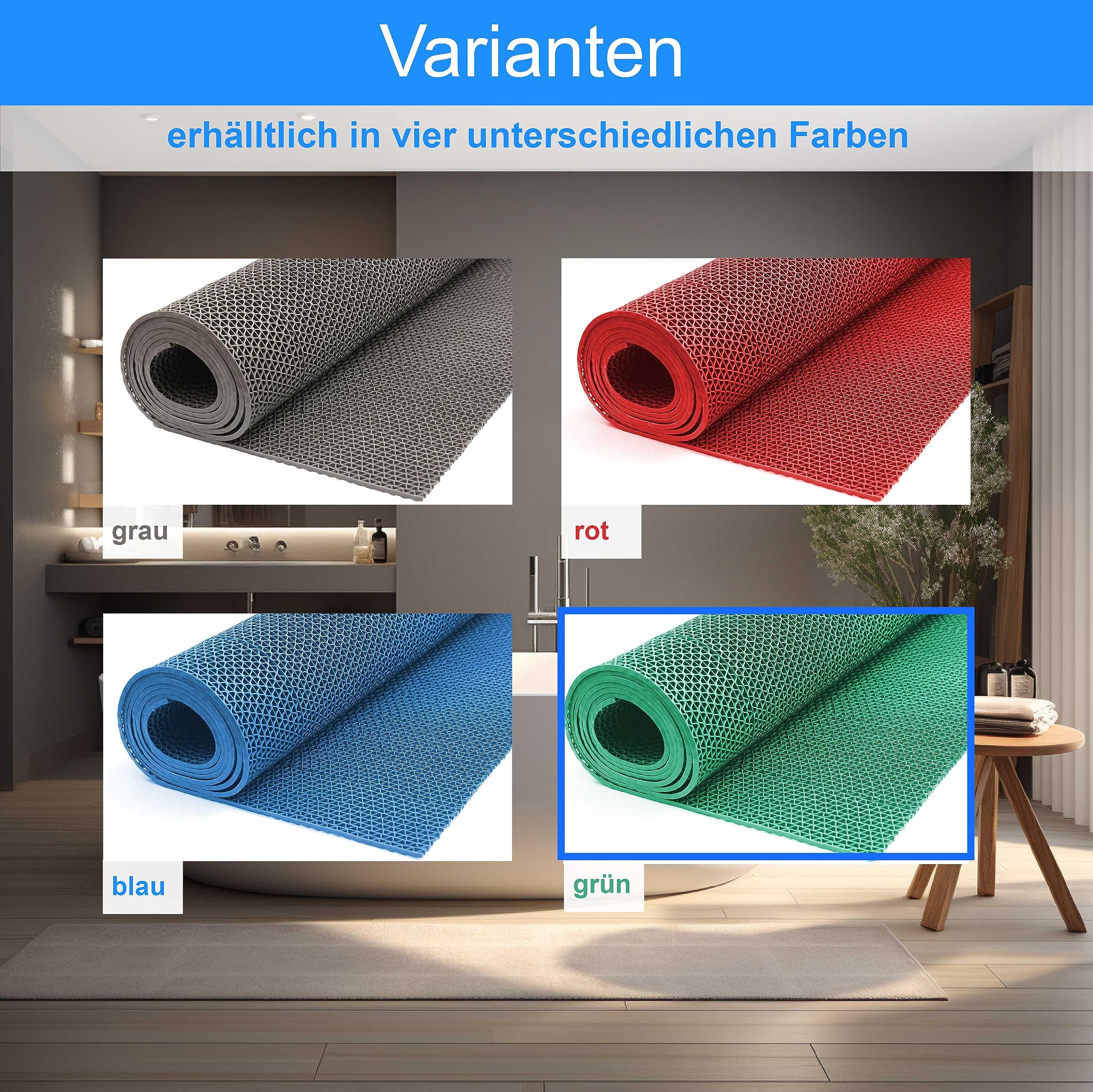 Bodenmatte in 4 Farben Saunaläufer Duschmatte Antirutschmatte Meterware 90 und 120 cm (90cm Grün)