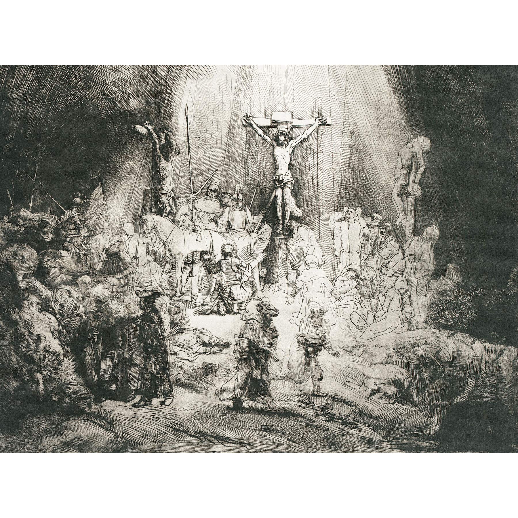Rembrandt Christ Crucified Between Thieves 3 Crosses Large Art Print Poster Wall Decor Premium Mural