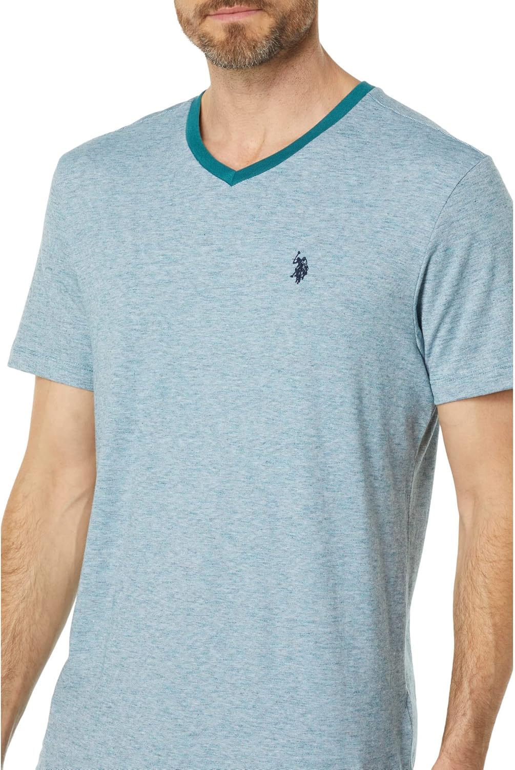 U.S. Polo Assn. Short Sleeve Yarn-Dye EOE V-Neck Tee Rhinebeck Teal Heather SM - Image 3