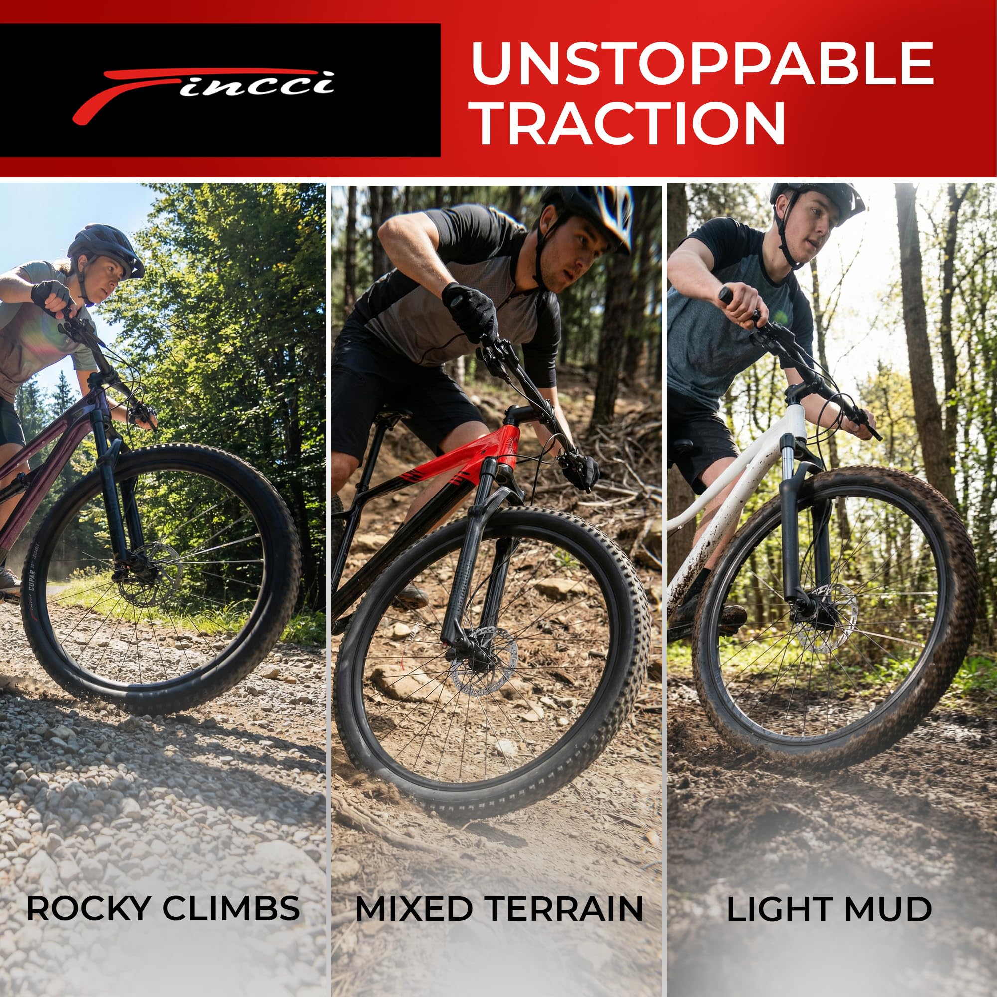Fincci Paire de Pneus VTT 26 x 2.10 Pouces 57-559 ETRTO Modèle Pliable - Haute Adhérence Tout-Terrain - Kit avec 2 Chambres à Air Valve Schrader/Presta - Idéal Vélo de Montagne, VTC et VAE Electrique