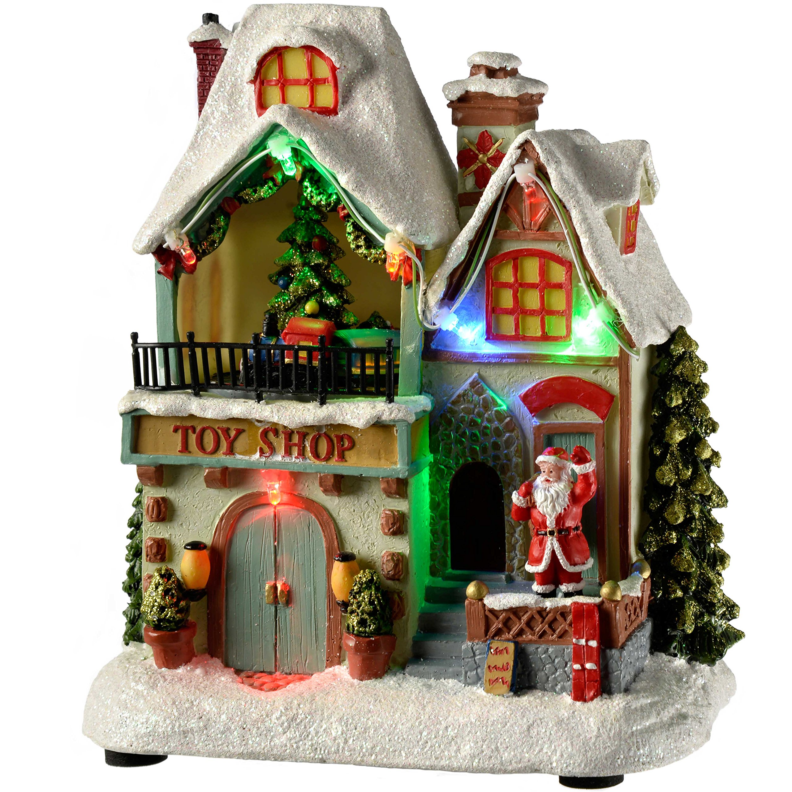 WeRChristmas Pre-Lit LED Christmas House Scene with Rotating Tree Decoration, 17 cm - Multi-Colour, Multicolour, 20 x 15 x 10 cm