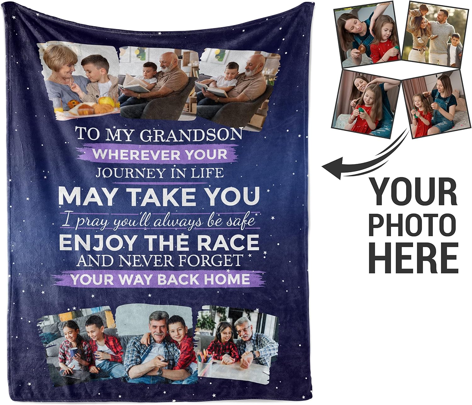 Customized to My Grandson Blanket from Grandpa & Grandma, Soft Warm Sherpa Blanket Best for Birthday [Custom] (Grandson Blanket 06, 60" X 80")