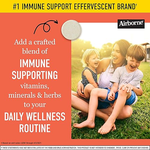 Miniatura 5 de Airborne 750 mg de vitamina C con tabletas efervescentes de zinc, suplemento de apoyo inmunológico con potentes antioxidantes, vitaminas A, C, D3 y