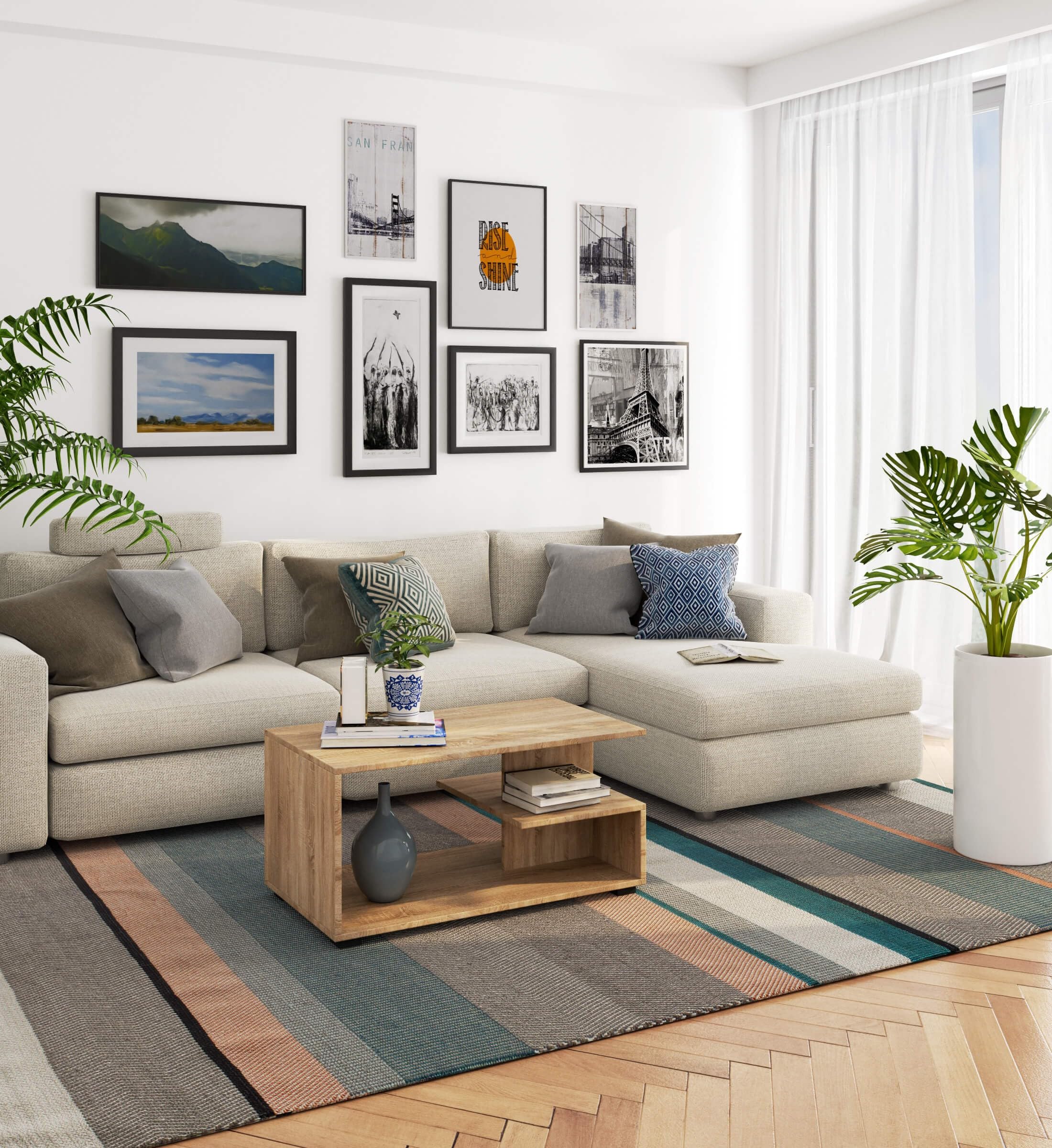 Mesa de café de madera | Mesa de centro moderna | Cómoda para la sala de estar | Decoración del hogar | Mesas de 3 niveles | Tablero laminado de aglomerado de 16 mm | 90 x 45 x 51 cm | Roble Sonoma
