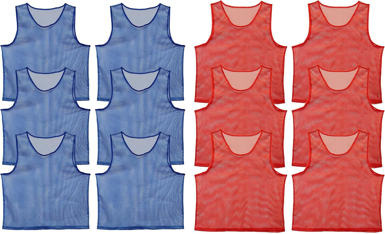Get Out! Scrimmage Vest Pinnies 12pk in Red and Blue – Youth, Teens and Adult Sizes – Nylon Mesh Jerseys for Any Sport