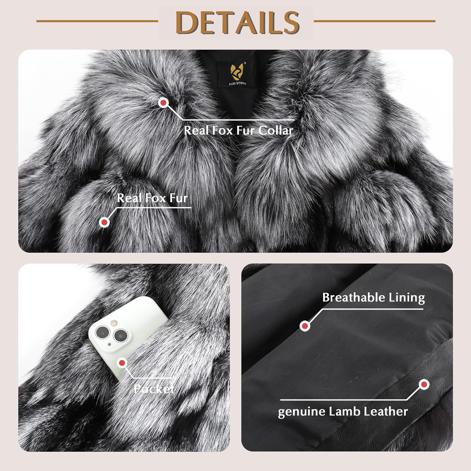 Fur Story Women's Genuine Fox Fur Coat Thick Warm Fur Jacket Winter coat - Image 5