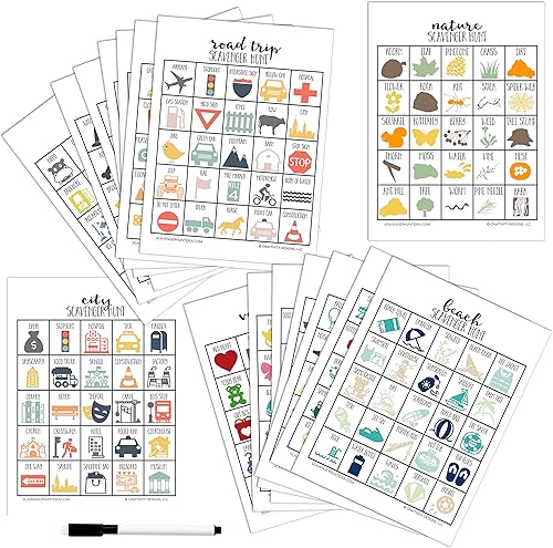 Búsqueda del tesoro para niños, juego de 20 juegos diferentes, borrado en seco (marcador incluido)