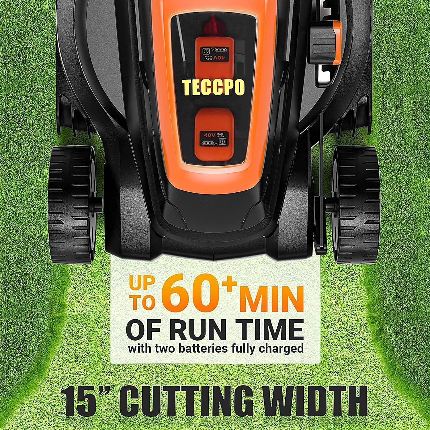 review TECCPO 40V 15'' Cordless Lawn Mower, Brushless Lawn Mower with 6 Mowing Heights, 4.0 Ah & 2.5 Ah Batteries, 10.6 Gal Grass Box, 3 Operation Heights, Charger Included - TDLM4065A